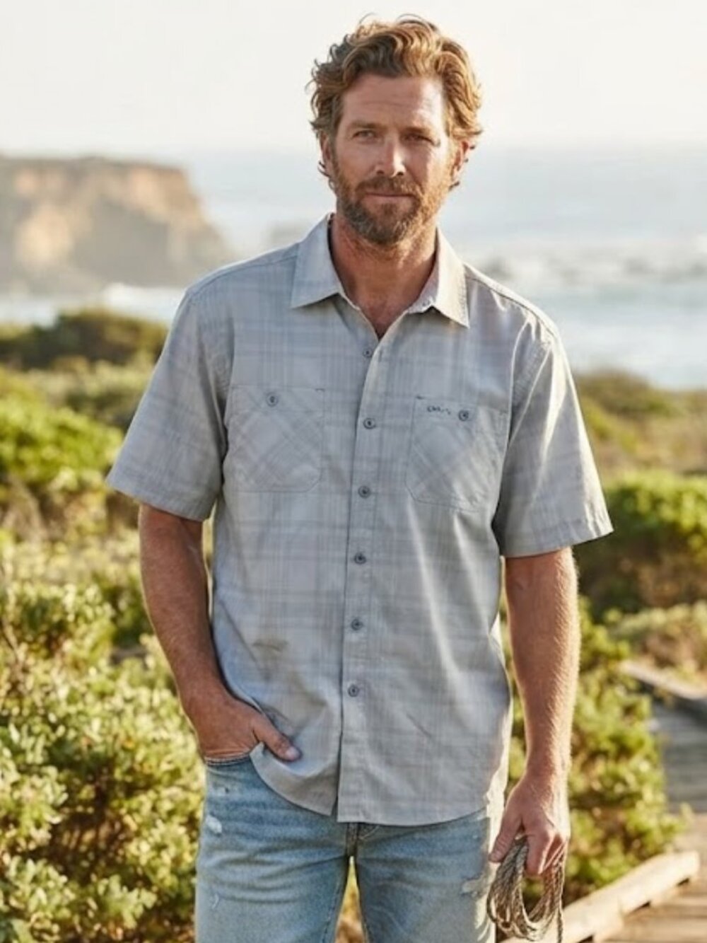Orvis Mens Size Large Lightweight Gray Button Down Pocket Shirt Outdoor Gorpcore